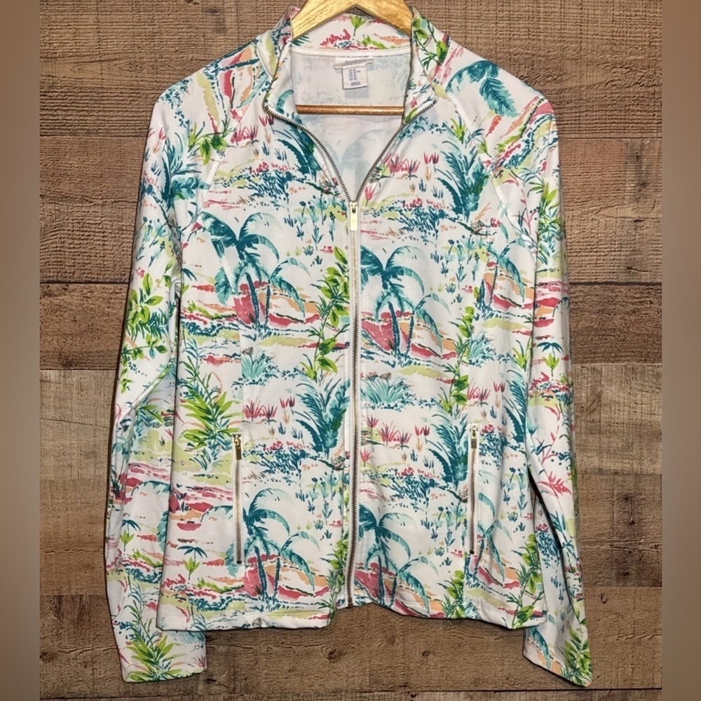 Sigrid Olsen White Tropical Print Zip-Front Jacket